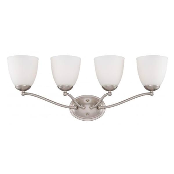 4 Light Brushed Nickel Frosted Glass Shades Vanity Light Fixture