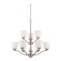 View 9 Light Brushed Nickel Frosted Glass Shades Chandelier Light Fixture