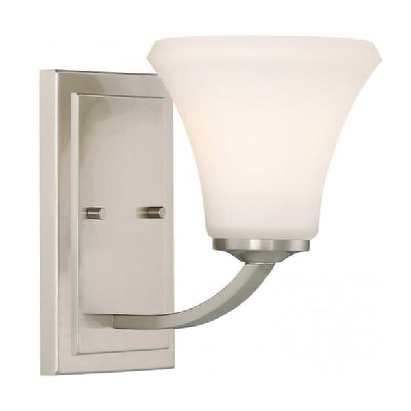 1 Light Brushed Nickel Frosted Glass Shade Vanity Light Fixture