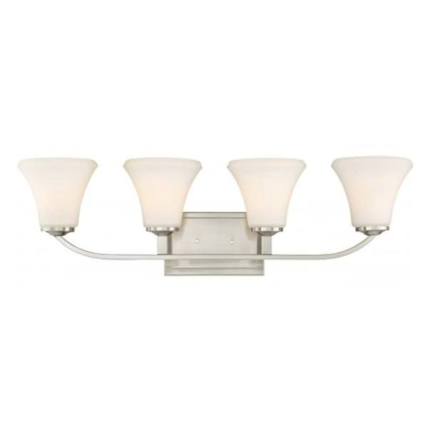 4 Light Brushed Nickel Frosted Glass Shades Vanity Light Fixture