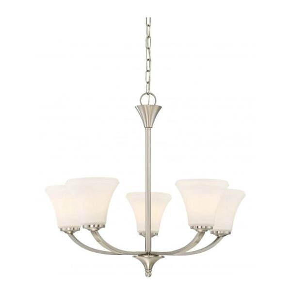 5 Light Brushed Nickel Frosted Glass Shades Chandelier Light Fixture