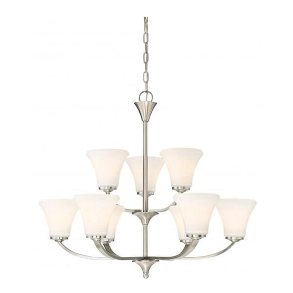 9 Light Brushed Nickel Frosted Glass Shades Chandelier Light Fixture