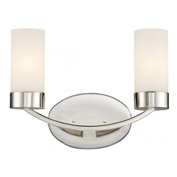 2 Light Polished Nickel Frosted Glass Shades Vanity Light Fixture