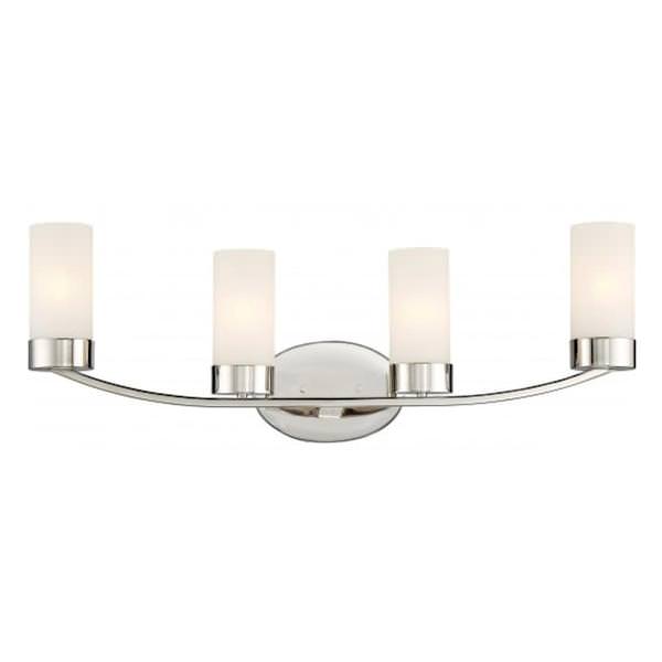4 Light Polished Nickel Frosted Glass Shades Vanity Light Fixture