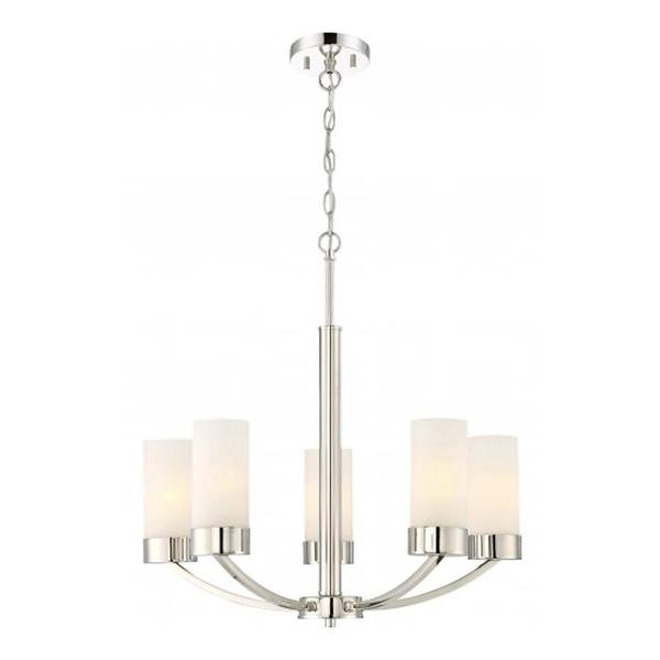5 Light Polished Nickel Frosted Glass Shades Chandelier Light Fixture