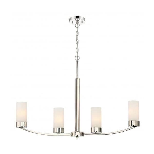4 Light Polished Nickel Frosted Glass Shades Island Pendant Light Fixture
