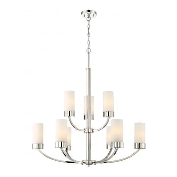 9 Light Polished Nickel Frosted Glass Shades Chandelier Light Fixture