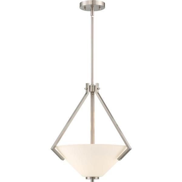 2 Light Brushed Nickel Frosted Glass Shade Pendant Light Fixture