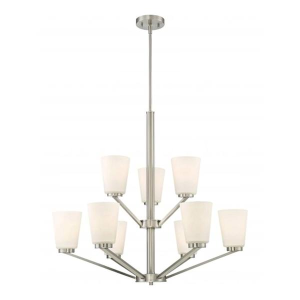 9 Light Brushed Nickel Frosted Glass Shades Chandelier Light Fixture