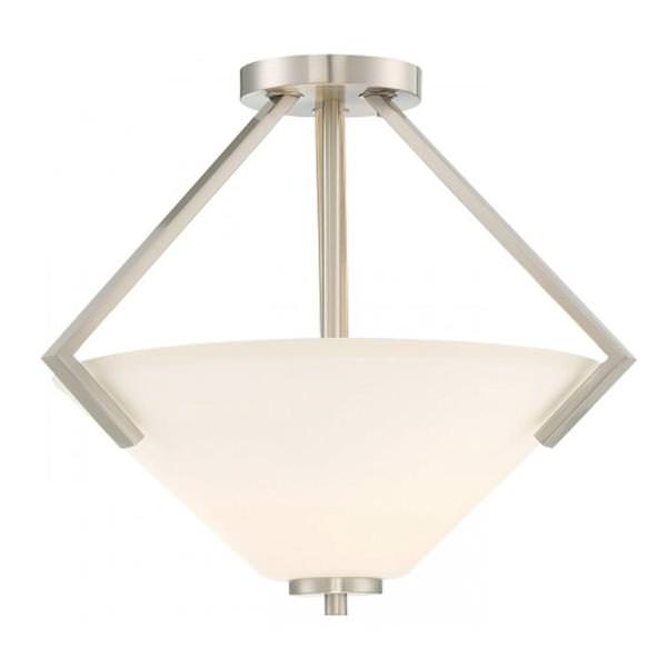2 Light Brushed Nickel Frosted Glass Shade Ceiling Light Fixture