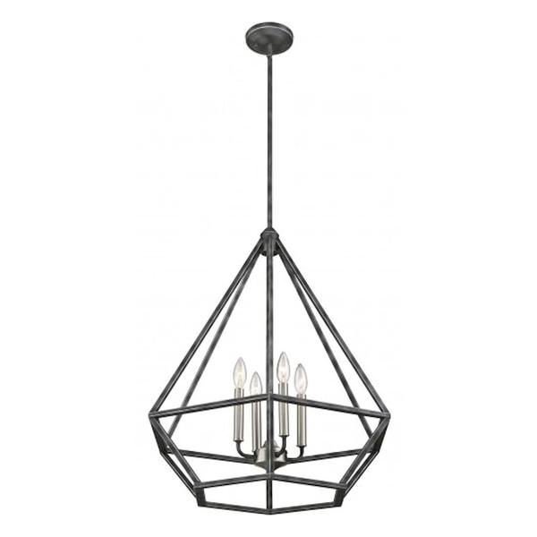 4 Light Iron Black with Brushed Nickel Accents Pendant Light Fixture