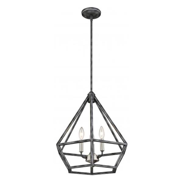 3 Light Iron Black with Brushed Nickel Accents Pendant Light Fixture