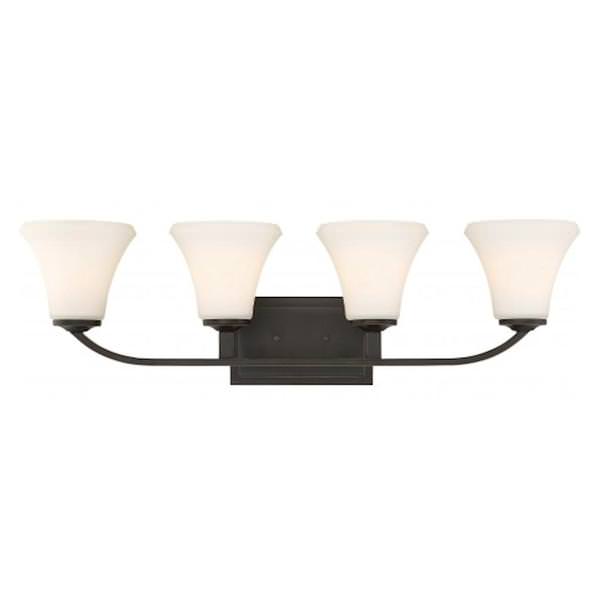 4 Light Mahogany Bronze Frosted Glass Shades Vanity Light Fixture