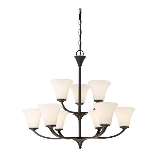 9 Light Mahogany Bronze Frosted Glass Shades Chandelier Light Fixture