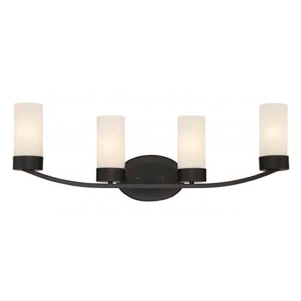 4 Light Mahogany Bronze Frosted Glass Shades Vanity Light Fixture