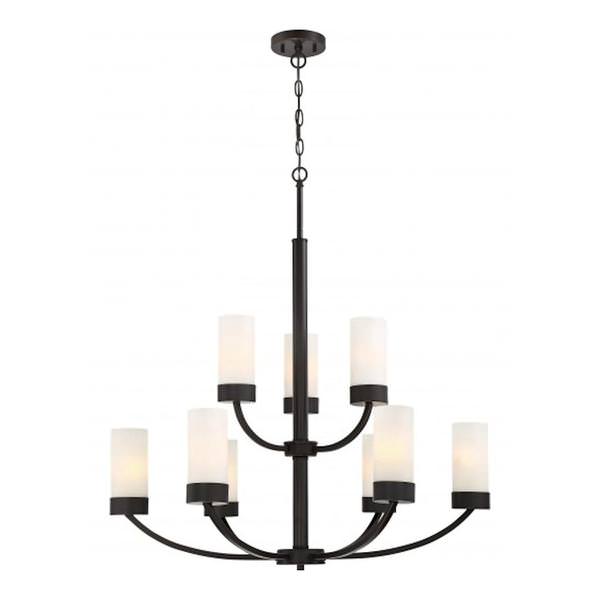 9 Light Mahogany Bronze Frosted Glass Shades Chandelier Light Fixture