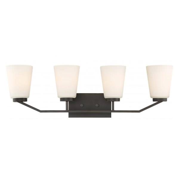 4 Light Mahogany Bronze Frosted Glass Shades Vanity Light Fixture