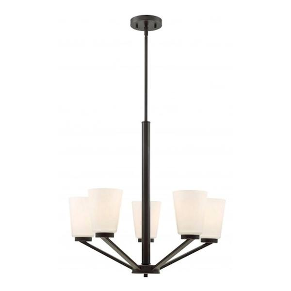 5 Light Mahogany Bronze Frosted Glass Shades Chandelier Light Fixture