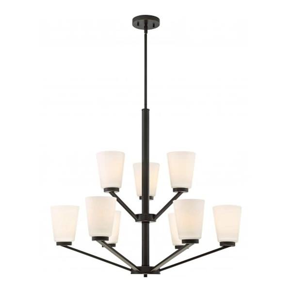9 Light Mahogany Bronze Frosted Glass Shades Chandelier Light Fixture