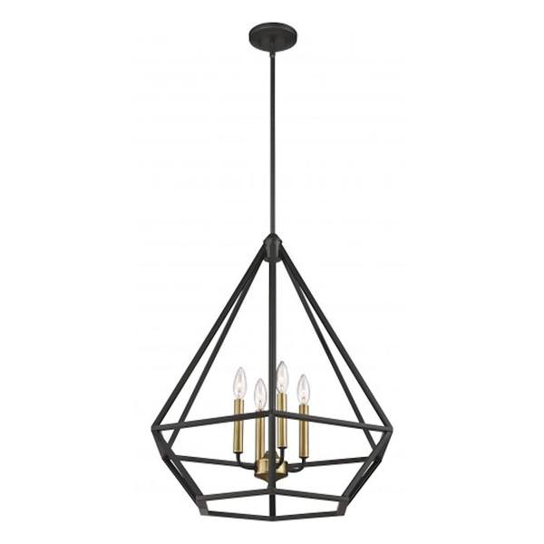 4 Light Aged Bronze with Brass Accents Pendant Light Fixture