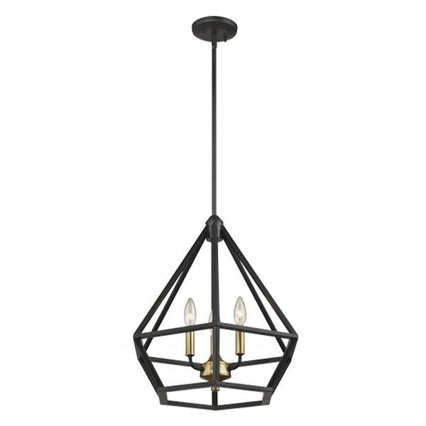 3 Light Aged Bronze with Brass Accents Pendant Light Fixture