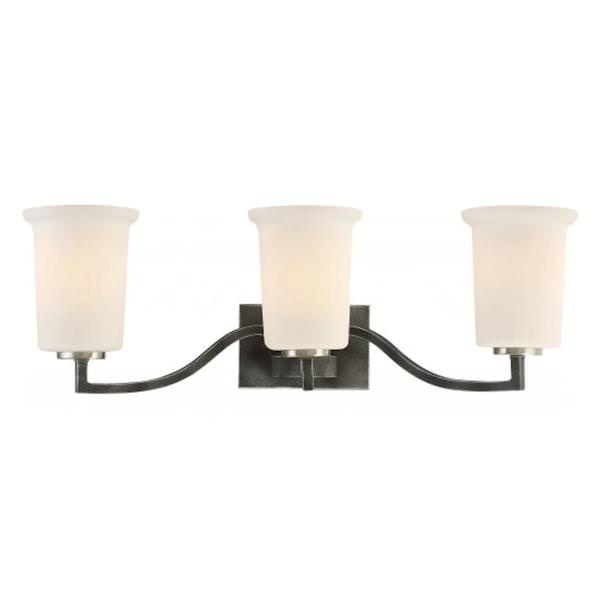 3 Light Iron Black Frosted Glass Shades Vanity Light Fixture
