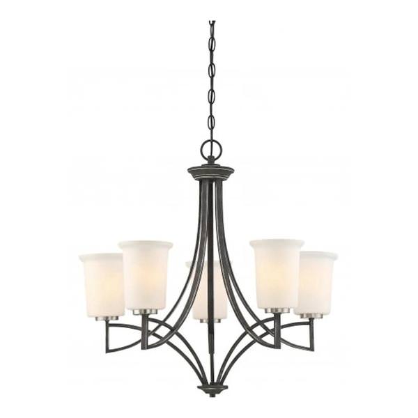 5 Light Iron Black Frosted Glass Shades Chandelier Light Fixture