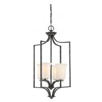 View 4 Light Iron Black Frosted Glass Shade Pendant Light Fixture