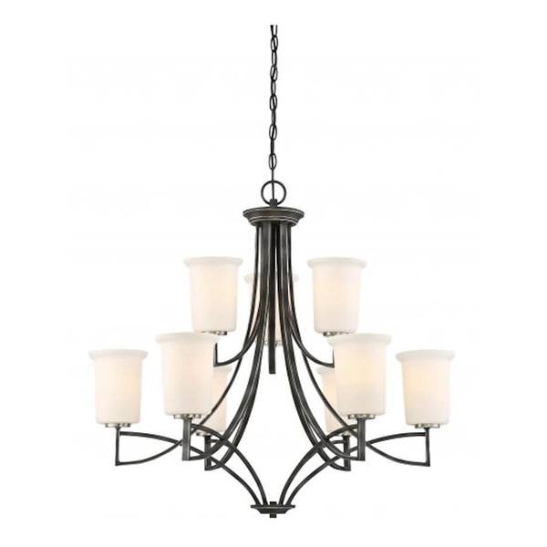 9 Light Iron Black Frosted Glass Shades Chandelier Light Fixture