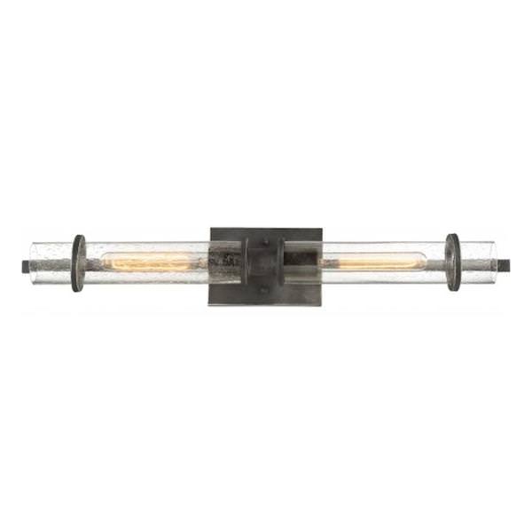 2 Light Iron Black Clear Seeded Glass Shades Vanity Light Fixture