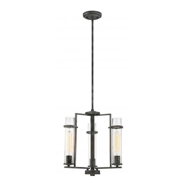 3 Light Iron Black Clear Seeded Glass Shades Chandelier Light Fixture