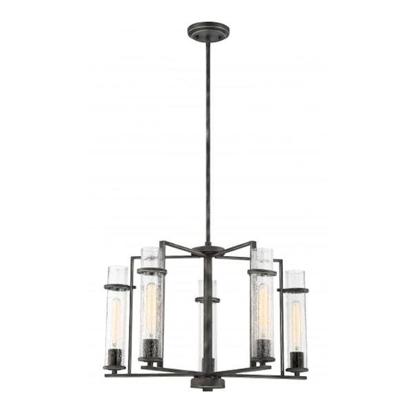 5 Light Iron Black Clear Seeded Glass Shades Chandelier Light Fixture