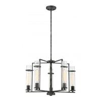 View 5 Light Iron Black Clear Seeded Glass Shades Chandelier Light Fixture
