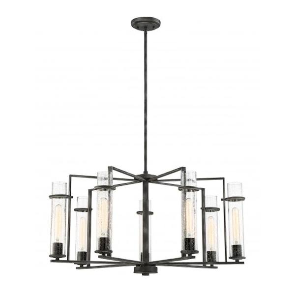 7 Light Iron Black Clear Seeded Glass Shades Chandelier Light Fixture