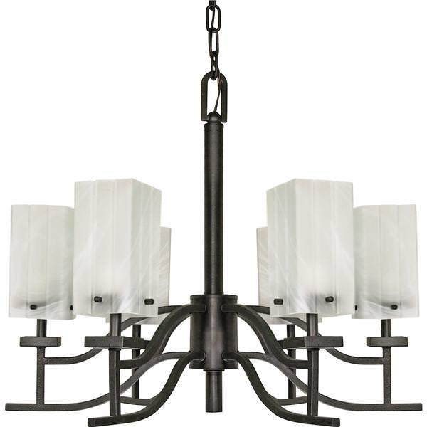 6 Light Textured Black Alabaster Glass Shades Chandelier Light Fixture