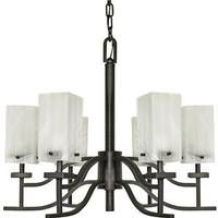 View 6 Light Textured Black Alabaster Glass Shades Chandelier Light Fixture