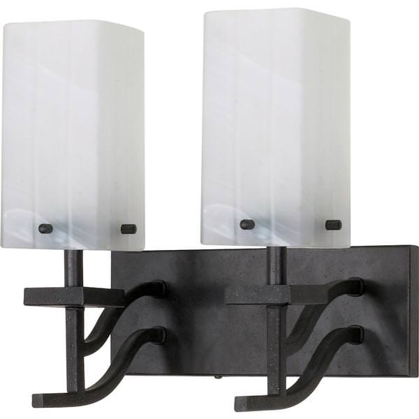 2 Light Textured Black Alabaster Swirl Glass Shades Vanity Light Fixture
