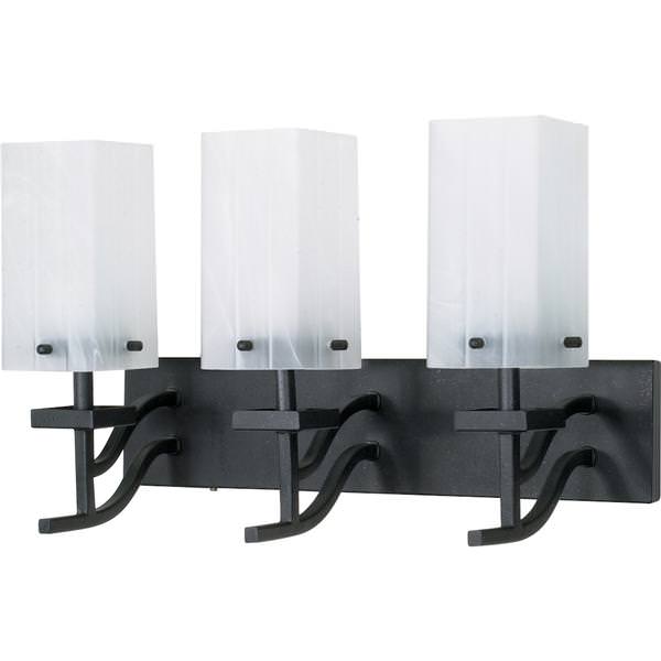 3 Light Textured Black Alabaster Swirl Glass Shades Vanity Light Fixture