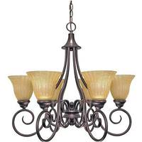 View 6 Light Copper Bronze Champagne Washed Linen Glass Shades Chandelier Light Fixture