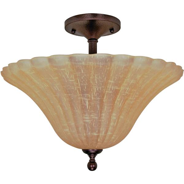 3 Light Copper Bronze Champagne Washed Linen Glass Shade Ceiling Light Fixture