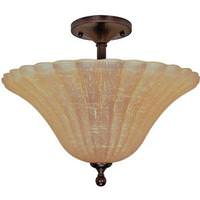 View 3 Light Copper Bronze Champagne Washed Linen Glass Shade Ceiling Light Fixture