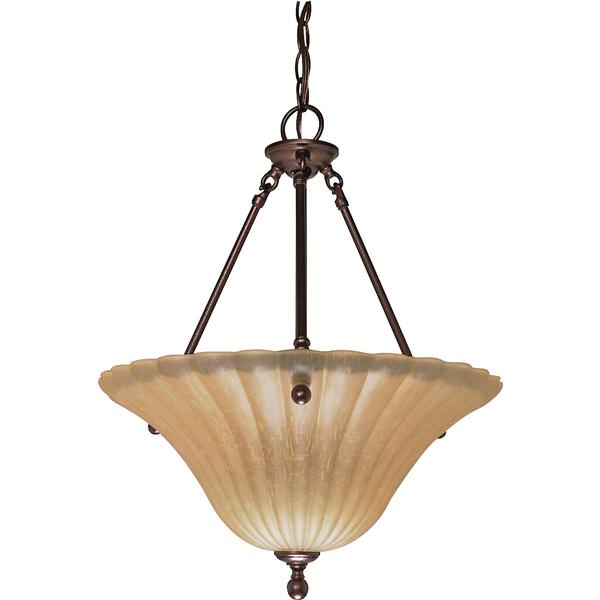 3 Light Copper Bronze Champagne Washed Linen Glass Shade Pendant Light Fixture