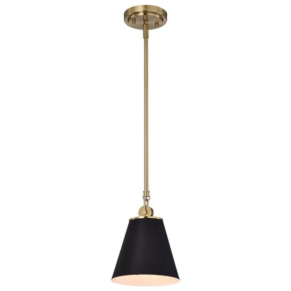 1 Light Vintage Brass Black Shade Pendant Light Fixture