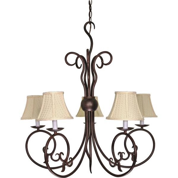 5 Light Old Bronze Linen Waffle Fabric Shades Chandelier Light Fixture