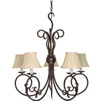 View 5 Light Old Bronze Linen Waffle Fabric Shades Chandelier Light Fixture