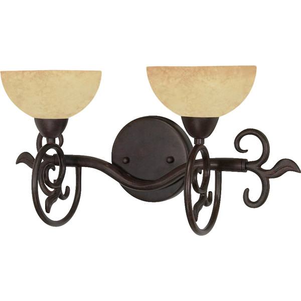 2 Light Old Bronze Tuscan Suede Glass Shades Vanity Light Fixture