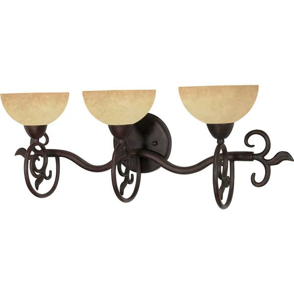 3 Light Old Bronze Tuscan Suede Glass Shades Vanity Light Fixture