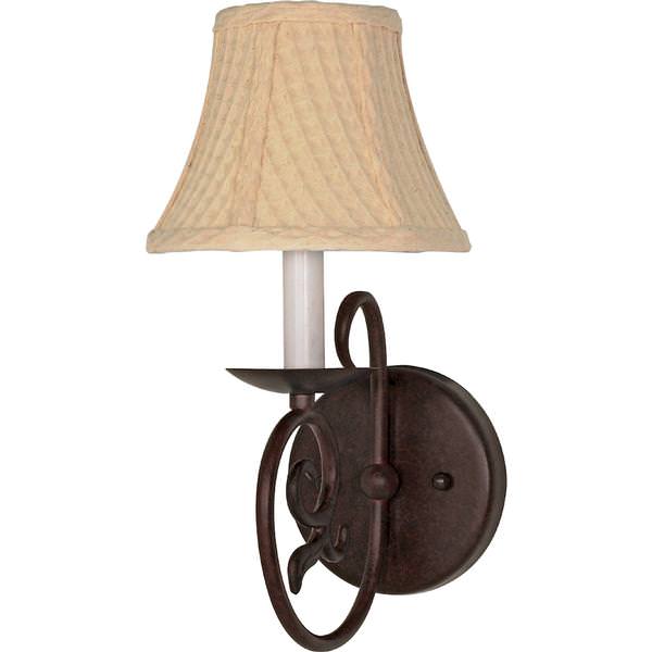 1 Light Old Bronze Linen Waffle Fabric Shade Wall Sconce Light Fixture