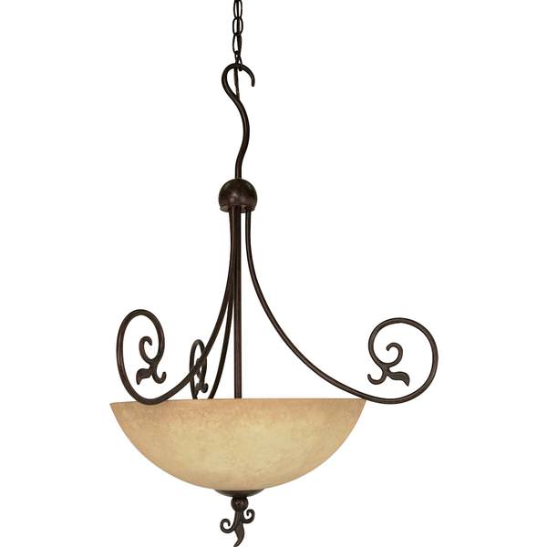3 Light Old Bronze Tuscan Suede Glass Shade Pendant Light Fixture