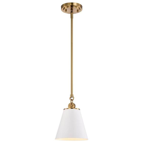 1 Light Vintage Brass White Shade Pendant Light Fixture